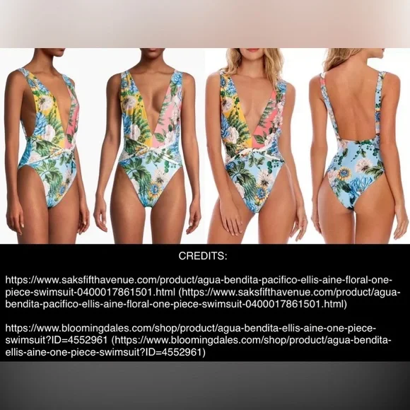 NWT Agua Bendita Pacifico Ellis Aine Floral One-Piece Swimsuit, Size XL
